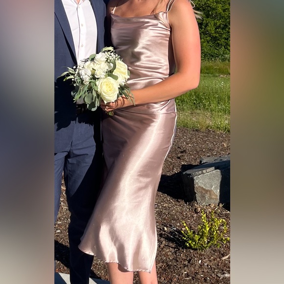 Satin Cowl Midi Dress in Champagne - Picture 7 of 7